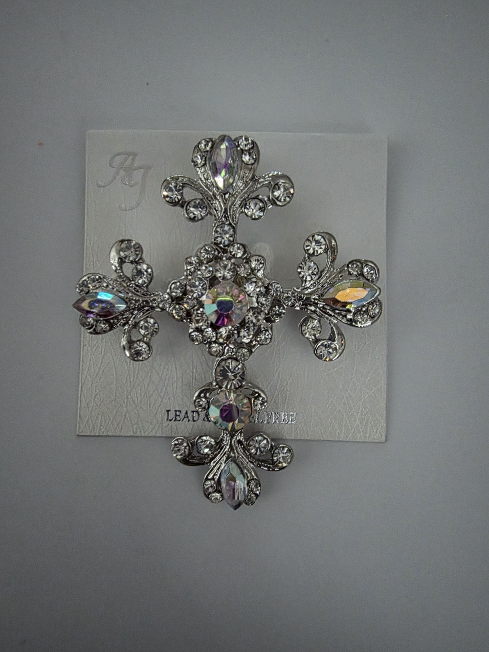 π£ Crystal Cross βοΈ Brooch Pin Iridescent Rhinestone Silver Fashion NWTags ππ - Picture 3 of 9